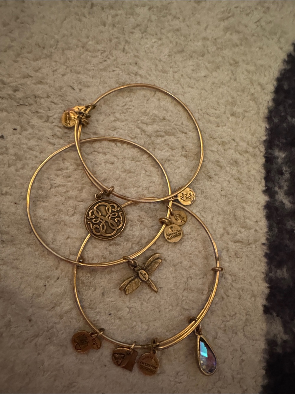 Alex and Ani Gold-Tone Charm Bangle Bracelet Set with Dragonfly & Teardrop